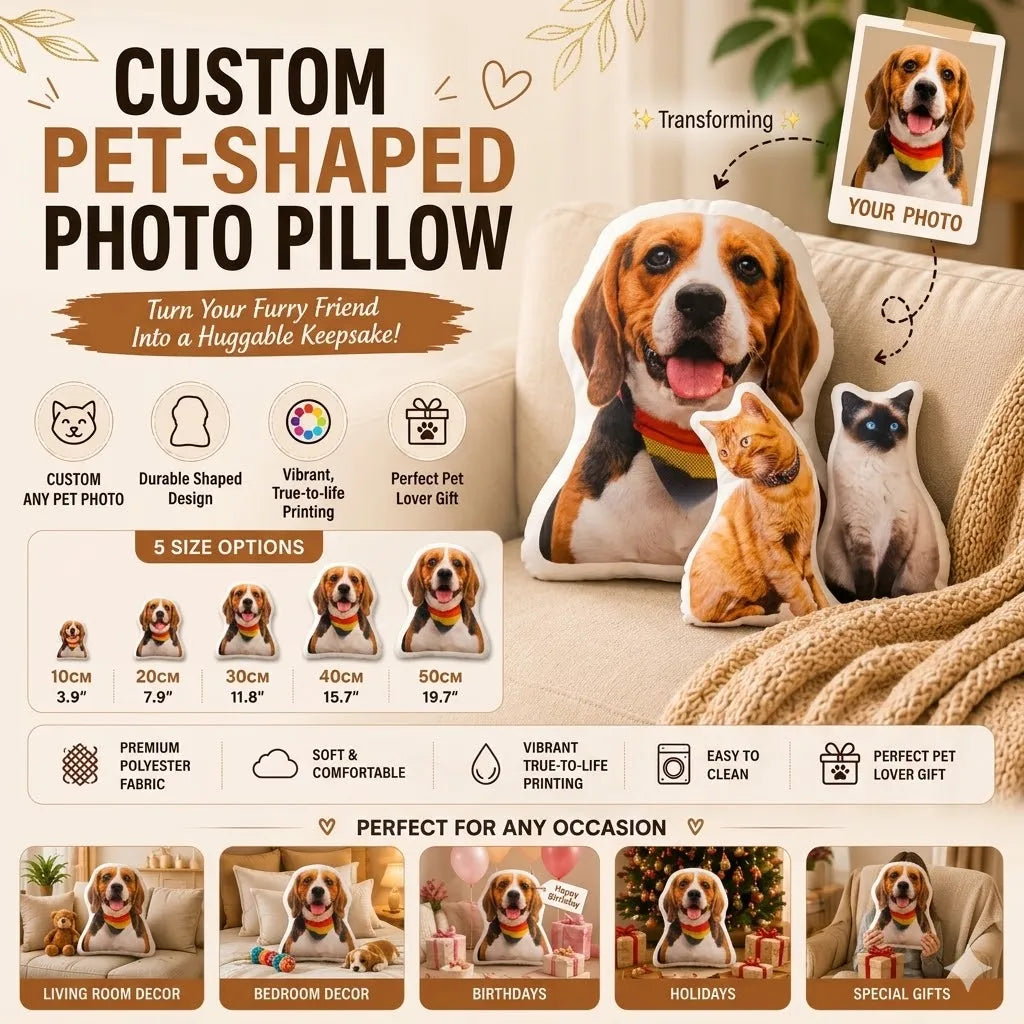 Oreiller photo pour animaux de compagnie personnalisé, coussin de chat en forme 3D personnalisé
